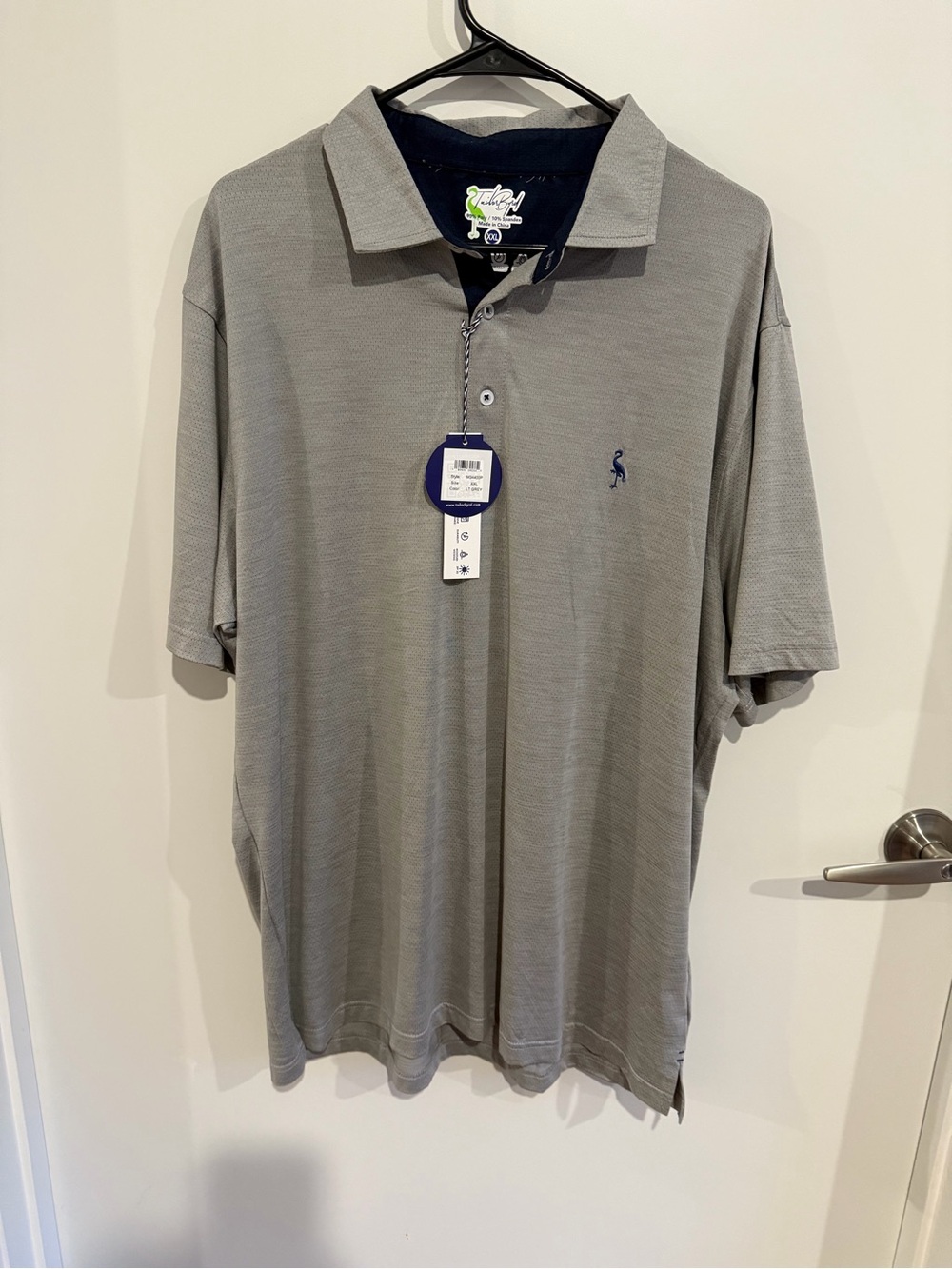 Tailorbyrd Men's Light Gray Polo with Navy Logo